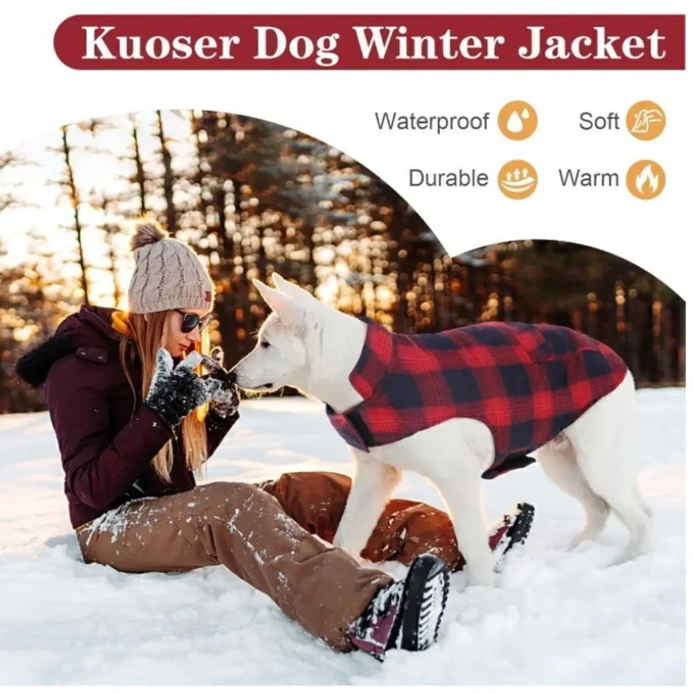 Kouser British Style Red Plaid Winter Dog Coat Jacket Reversible Size XS